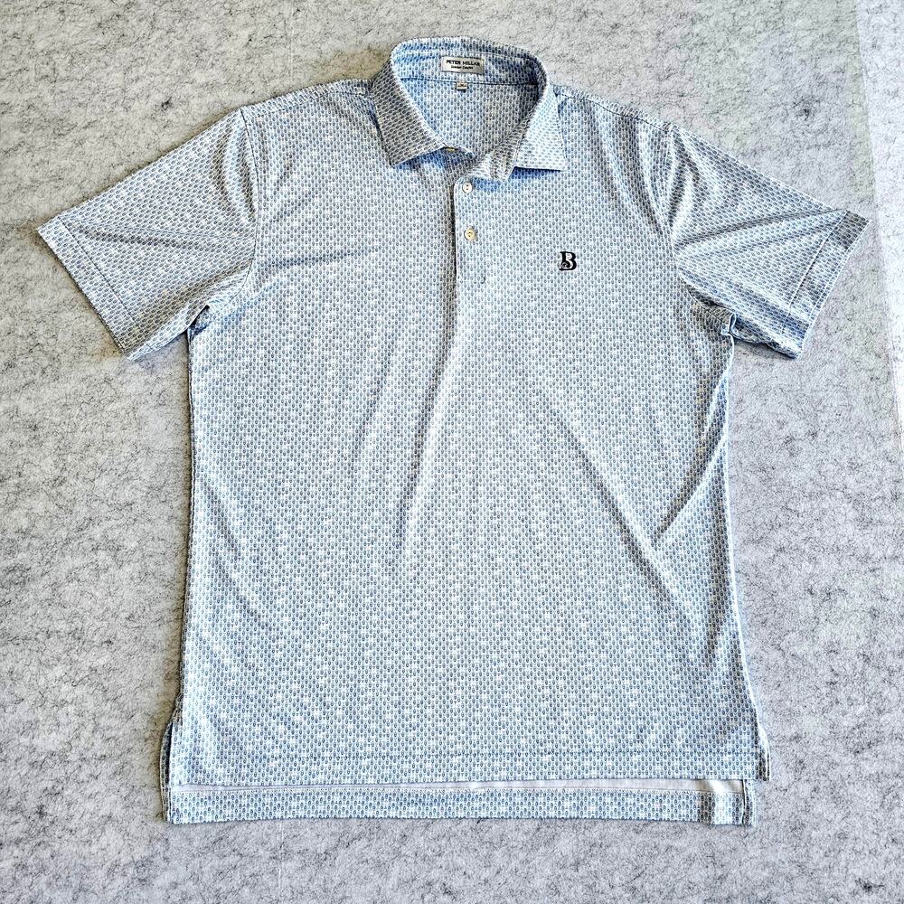 Peter Millar Summer Comfort Golf Polo Print Stretch White Blue Mens M